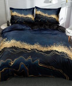Luowei 3D Marmor Bettwäsche Gold 135x200cm + Kissenbezug, Weich und Licht für Alle Jahreszeiten OEKO-TEX Luowei Gold Be