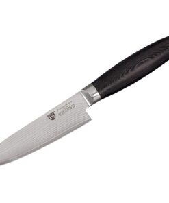Gräwe® Damaszener Santokumesser - Edelstahlgriff, Schwarz, Karstenspezialist, Kochhaus, Schneidfähig, 12,5 cm Klinge, 67