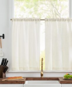 TOPICK Scheibengardinen Küchengardinen modern Weiß Küchenfenster H90xB65 cm Landhausstil Küchenvorhänge