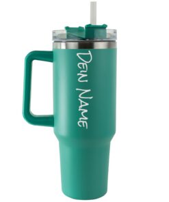 Tumbler Trinkbecher mit Strohhalm 1.18L hält warm und kühl TO-GO Aquagrün Personalisiert mit Namen Thermobecher mit Grif