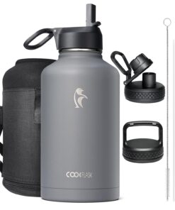 Isolierte Wasserflasche 2L für Sport und Büro mit Doppeltem Vakuumanbau und Strohhalm, Grau Isolierte Coolflask Wasser