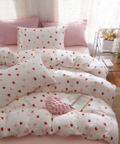 Lanqinglv Microfaser Bettwäsche Weiß Rosa Rot Herz für Mädchen & Allergiker ÖkoTex Zertifiziert 135x200 cm + 80x80 cm mi