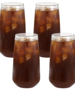 Auuaintt Latte Macchiato Kaffeegläser, 4 Stück, 500 ml, gerippte,_hitzebeständige, Transparentgläser, für Kaffee, Smooth