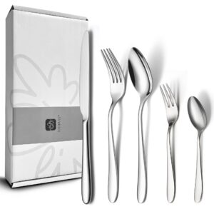 EIUBUIE Edelstahl Besteck Set 12 Personen | Spülmaschinenfest | Elegantes Essbesteck für Haus und Restaurant | Hochglanz