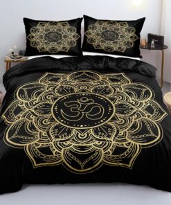 Luowei Bohemian Bettwäsche 135x200cm Schwarz Golb Teenager Lotus Muster Zimmer Deko