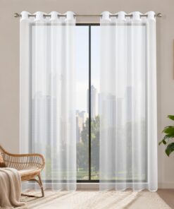 Transparente Ösen Gardinen 2er Set Weiß für Schlafzimmer | Sheer Voile Vorhänge H 200 x B 140 Transparent Weiss für Woh
