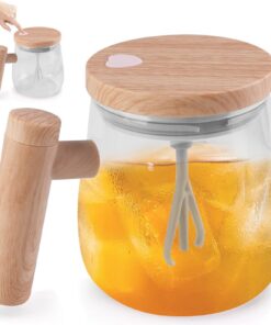 Selbstrührende Kaffeebecher: Elektrischer Rührkaffeebecher für Kaffee und Milch - 400ML - Borosilikatglas - Ahornfarbe -
