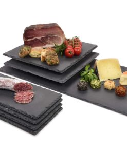 Schieferplatte für Käse und Snacks, Serviertablett zur Dekoration, Anthrazit | Schieferplatte 7 tlg, Deko Tablett | Schi