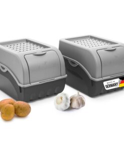 Novaliv Kartoffel Aufbewahrungsbox 2X mitel 5L | GRAU | Stapelbare Gemüsebox Zwiebel Aufbewahrung… Novaliv Kartoffelko