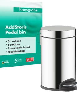 Hansgrohe AddStoris 3 l Badezimmer Mülleimer, Chrom, Kosmetikeimer, Treteimer, Badezimmer Zubehör