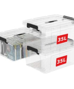Cetomo 35L*3 Aufbewahrungsboxen für Zuhause und Büro mit Transparentschalen und Griffen
