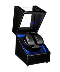 Mcbazel Uhrendreher 2 Uhren Automatik, Watch Winder Box mit LED-Licht & Leiser PU Leder – Für Herren & Damen in Schwarz