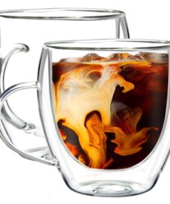 Youngever 2er Pack 250ML Espressotassen, Prämiertes Glas Kaffeetassen, Doppelwandige Kaffeegläser (Breit)