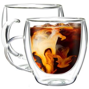 Youngever 2er Pack 250ML Espressotassen, Prämiertes Glas Kaffeetassen, Doppelwandige Kaffeegläser (Breit)