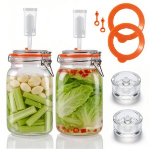 1,5L Fermentierglas mit GäRventil und Gewicht, ideal für Kefir, Sauerkraut und Kimchi Fans (2er-Pack) | Fermentierset G
