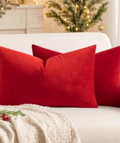 MIULEE Leuchtendes Rot Kissenbezüge Set für Schlafzimmer und Sofa 12x20 Zoll 30x50 cm Weihnachten Dekorative Quadrat Kis