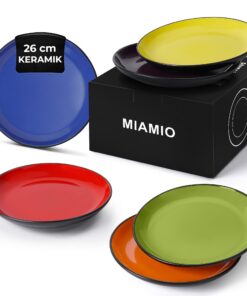 MIAMIO 6 Teiliges Teller Set - Le Papillon Kollektion - Für Essensaufservieren - Farbenfrohe Teller (Große Teller x 6)
