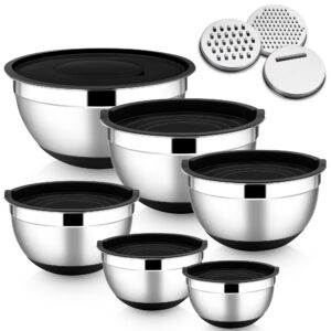 HaWare Rührschüssel - Edelstahl Set für Küchenprofi mit Luftdichtem Deckel & Reibenaufsätzen, perfekt für Salate & Koche