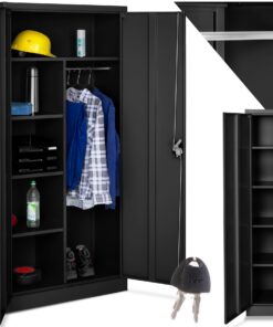 Tectake Aktenschrank abschließbar, Haushaltsschrank mit 6 Fächern, schwarz Tectake Garderobenschrank mit Kleiderstange