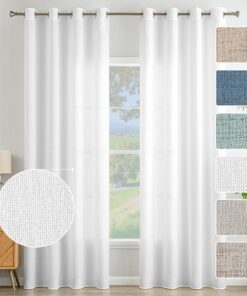 MIULEE Wohnzimmer Vorhänge Weiß Semi-transparent 2er Set HxB 245x140 cm Boho Gardine mit Ösen Leinenoptik