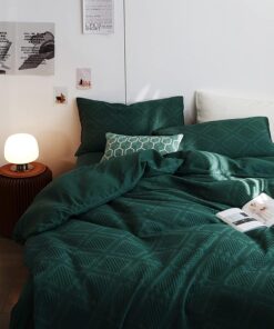 Lanqinglv Bettwäsche Grün Dunkelgrün Waffeloptik Geometrisch Muster Set mit Reißverschluss Lanqinglv 155x220cm Grün Dunk