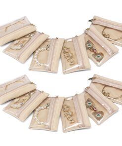 Vlando 12 Stück Reise-Samt-Schmuckbeutel mit Reißverschluss - Schwarz, Transparent, Schmuck-Organizer für Geschäftsreis