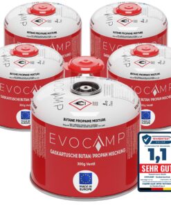 EVOCAMP 5X Propan Butan Gaskartuschen 300g für Weber Grills Q100/1200 Serien, hochwertige Sicherheits-Verschlussautomati