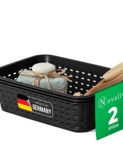 Novaliv 2 Stück Schwarz Kunststoff Aufbewahrungskorb | Perfekt für Bad & Kleidungsaufbewahrung