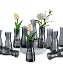 Glasseam Minimalistische Grau Glasvasen Set 12 Stück - Kleine Schmale Tischdeko für Hochzeit & Party