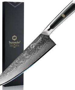 Sunnecko Scharf Messer aus Damaststahl - Kochmesser für Küche mit Ergonomischem Griff Sunnecko Damastmesser 20cm - Perfe