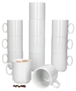 MamboCat Event 12er Set 250 ml | Stapelbare Weiße Porzellan-Kaffeebecher mit Henkel | Für 12 Personen & Heißgetränke wie