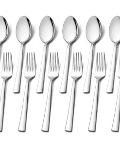 HaWare Edelstahl Gabeln und Löffel Set 12 Stück - Modernes & Elegantes Besteck für Zuhause & Restaurant - Hochglanzpolie