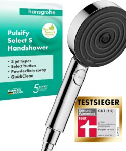 Hansgrohe Pulsify Select S Wassersparender Duschkopf 6,9 l/min (EcoSmart), 3-Strahl-Handbrause Sparduschkopf mit Antikal