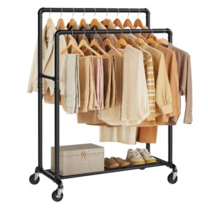 SONGMICS Kleiderständer, Rollständer mit 2 Stangen und Ablage, belastbar bis 110 kg, Schwarz, für Schlafzimmer und Ankle