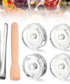 Fermentiergewichte Glas Ø7cm mit Griff 4er Set für Sauerkraut Kimchi - Starter Kit mit 21cm Stößel & Edelstahlzange
