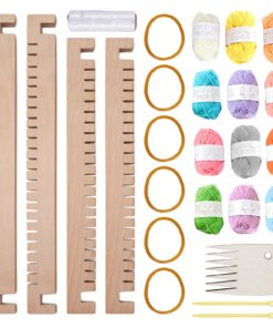 WIYETY Holz Webrahmen Set für Kinder, Quadratisch Webstuhl mit 28 x 25 cm Rahmen, 12 Farben Wolle Garn und mehr Inklusiv