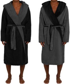 HOMELEVEL Herren Sauna Bademantel mit Kapuze - Reversible & warm aus flauschigem Sherpa Fleece