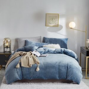 Luowei Winter Bettwäsche Extra Warm Plüsch Blau + Reißverschluss Kissenbezug