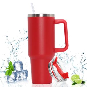 Doppelwandiger Edelstahl Vakuum Isolierbecher Für Kalte und Heße Getränke (rot) Tumbler mit Griff und Strohhalm Thermobe