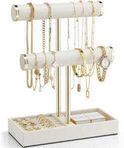 Vlando 2 Etagen Schmuck-Organizer, Halskettenständer Armbandhalter, Schmuckhalter für Armbänder & Ohrringe - Beige
