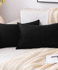 EMEMA Samt Kissenbezug Schwarz für Schlafzimmer und Sofa Lendenkissen mit Reißverschluss