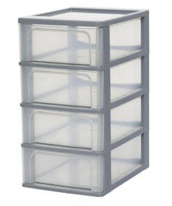 Iris Ohyama Kunststoff Schubladenbox mit Easy-Pull-System für Schreibtisch Organizer Grau OCH-2004