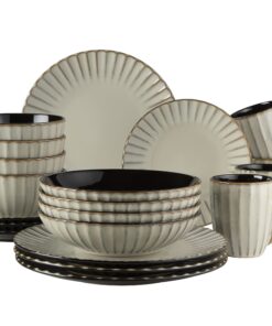 MÄSER 931963 Serie Confino Geschirr Set für 4 Personen - moderner Vintage Look, 20-teilig Keramik, Beige & schwarze Akze