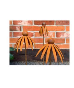 [3er Set Gartenstecker Sonnenhut Edelrost] + [Rost Gartendeko] + [Naturrost Topfstecker] + [Sonnenhut Rankstab] + [3er S