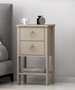 Homidea CEVHER Nachttisch - Moderner Beistelltisch fürs Schlafzimmer mit 2 Schubladen und Regal (Beige) - 40 x 35 x 73,8