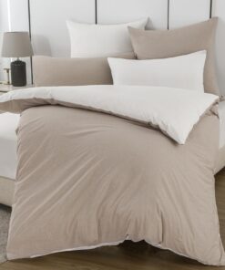 Bettwäsche 135x200 Baumwolle Beige/Weiß - 100% Gewaschene Baumwolle, Superweich, Atmungsaktiv, Kein Schwitzen - 1 Bettbe