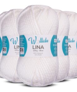 Wollidu Lina Wolle zum Stricken und Häkeln - Weiß 500g 80% Polyacryl 20% Schafwolle Mulesing-frei OEKO-TEX