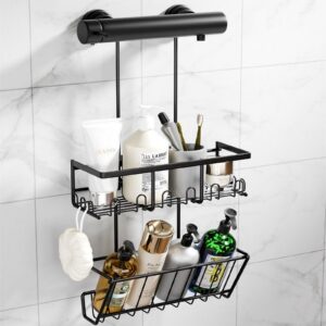 RUIHANDA Doppelstock-Duschablage zum hängen + 50% mehr Stauraum + 12 Haken – Kein Bohren, Kein Kleben! 54cm Größe – Perf