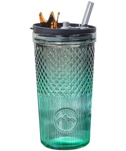 Vintage Kaffeebecher Glas Tumbler mit Stroh und Deckel für heißes/kaltes Getränk - 20oz Clear Eced - Verlauf, WI
