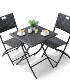 LIFERUN Balkonmöbel Set - 3-teilig, Klapptische und Klappstühle, Grau, ideal für Garten, Terrasse und Bistro-Garnitur